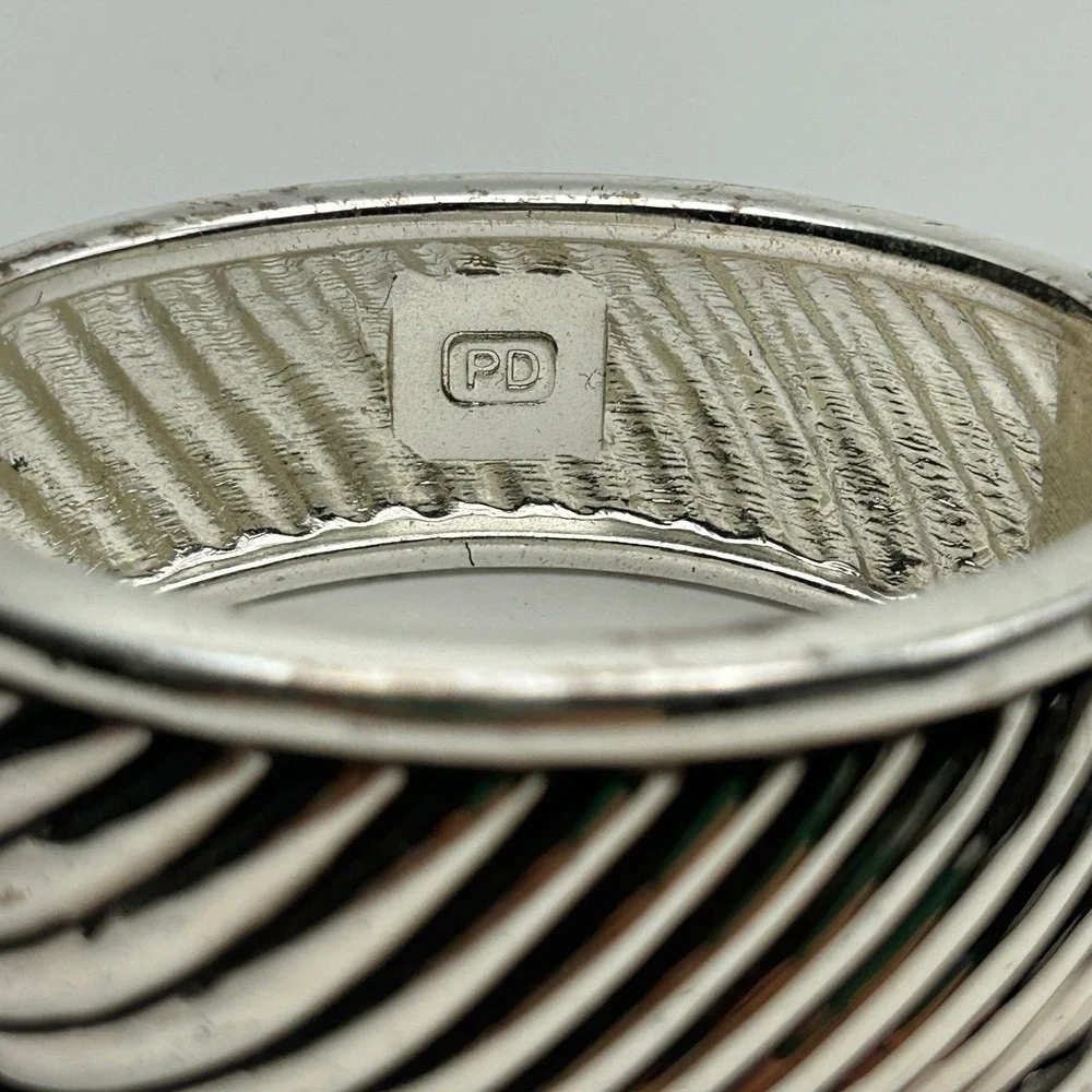 Vintage Premier Designs Chunky Hinged Clamper‎ Bracelet Silver Tone Signed PD